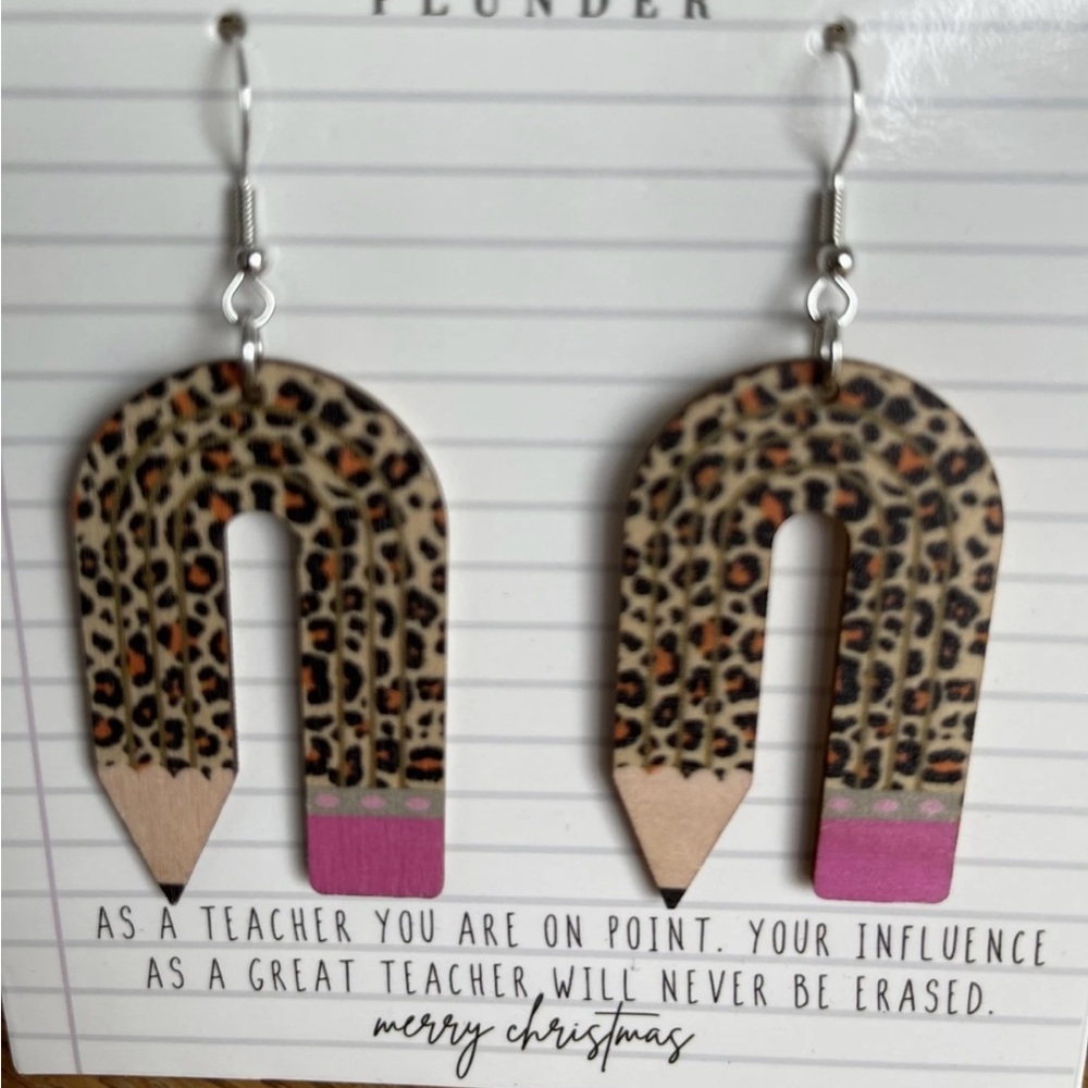 Plunder Design Teachers Leopard Print Pencil Earrings with Pink Tips